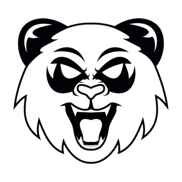 Vector arte de línea de logotipo de mascota de cabeza de panda enojado