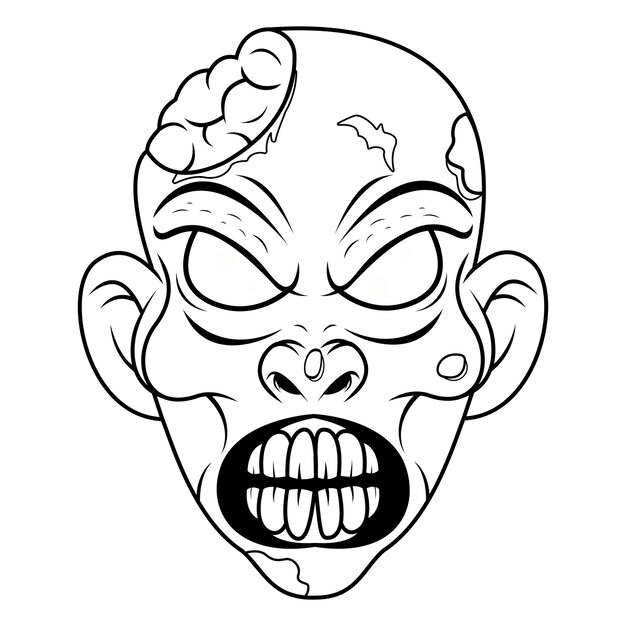 Arte de línea de logotipo de mascota de cabeza de zombi
