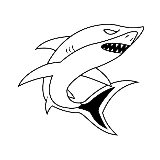 Arte de línea de logotipo de mascota de tiburón