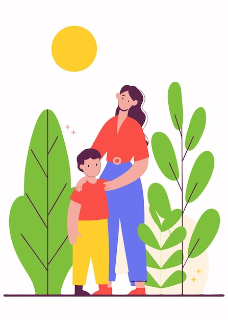 Arte de línea madre minimalista sobre fondo blanco