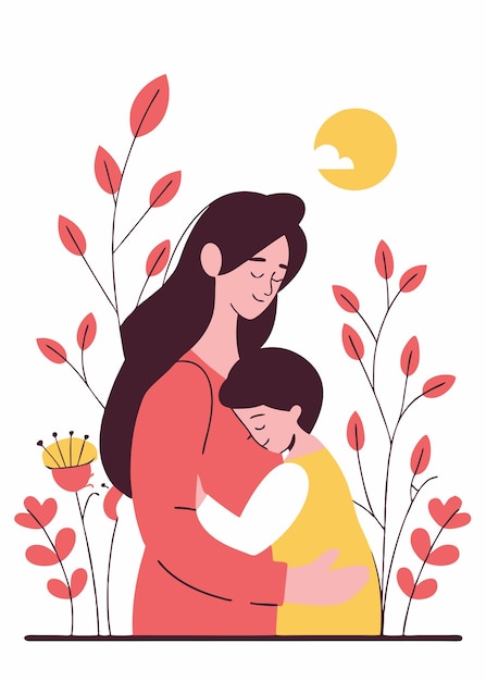 Arte de línea madre minimalista sobre fondo blanco
