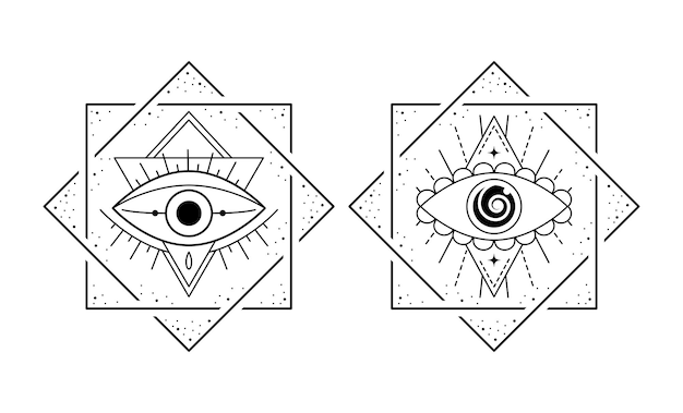 Vector arte de línea de mal de ojo místico signo esotérico símbolo oculto