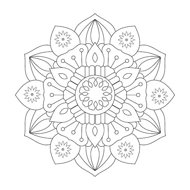 Arte de línea de mandala de flores para colorear página de libro Diseño de mandala islámico de estilo étnico indio