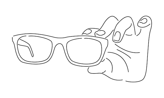 Vector arte de línea de mano sosteniendo gafas de sol