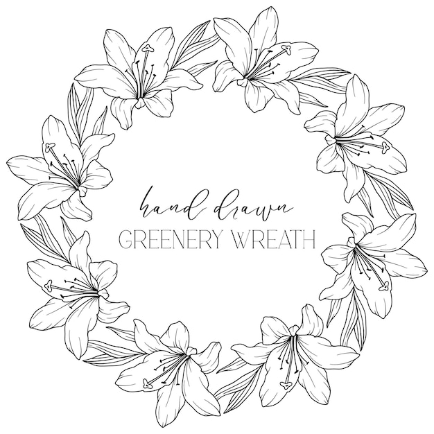 Arte de línea de marco floral dibujado a mano Corona floral Dibujo de línea de vegetación Marcos de vegetación botánica