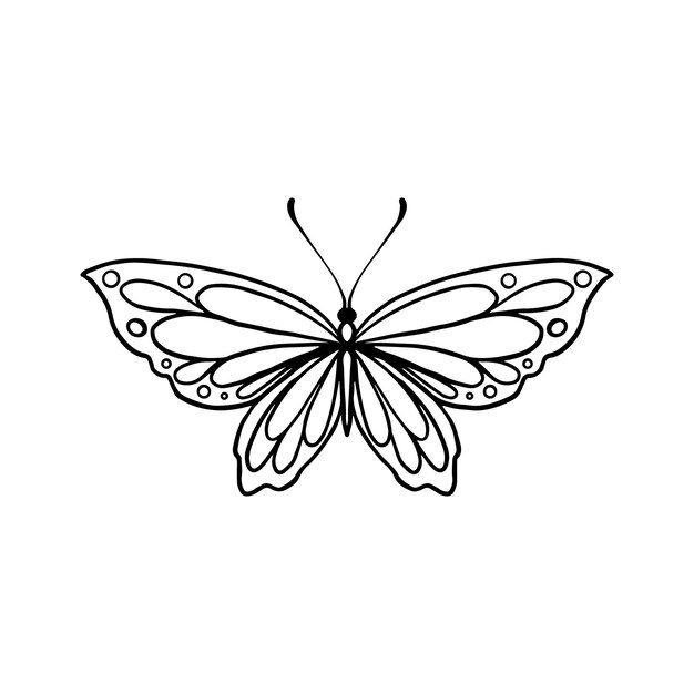 Arte de la línea de mariposa simplemente minimalista la línea de mariposa icono del tatuaje logotipo mariposa negro y blanco