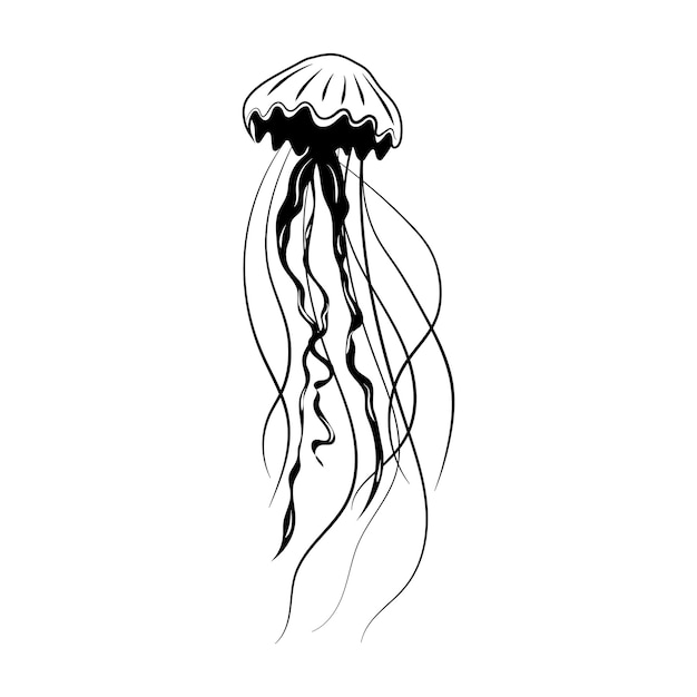 Arte de línea medusa de una línea para diseño de decoración Ilustración vectorial de línea negra