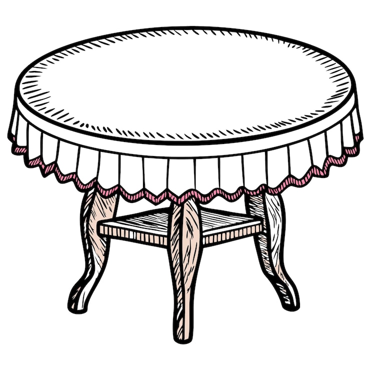 Vector arte de línea de mesa redonda de madera