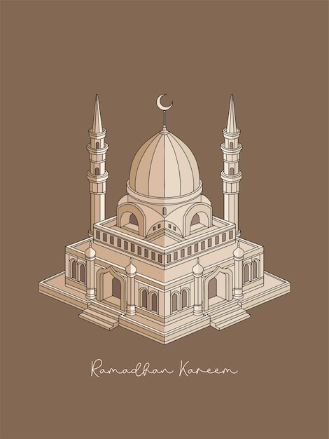 Arte de la línea de la mezquita para ramadán