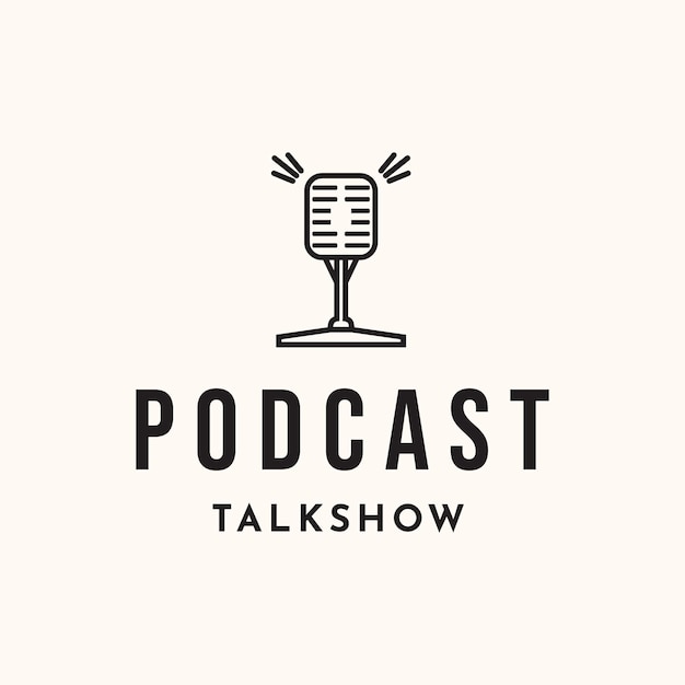 arte de línea de micrófono logotipo vector diseño de ilustración minimalista diseño de símbolo de podcast de onda de sonido