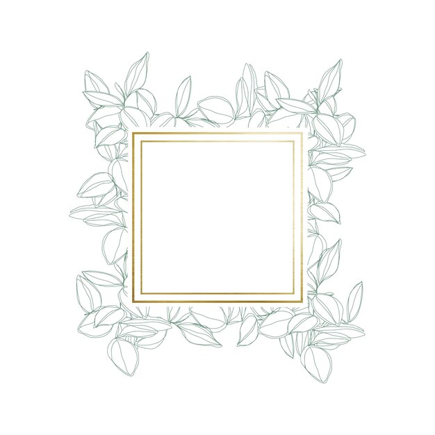 Arte de línea de minimalismo botánico deja marco de vector