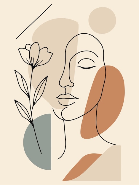 Arte de línea minimalista cara con flor