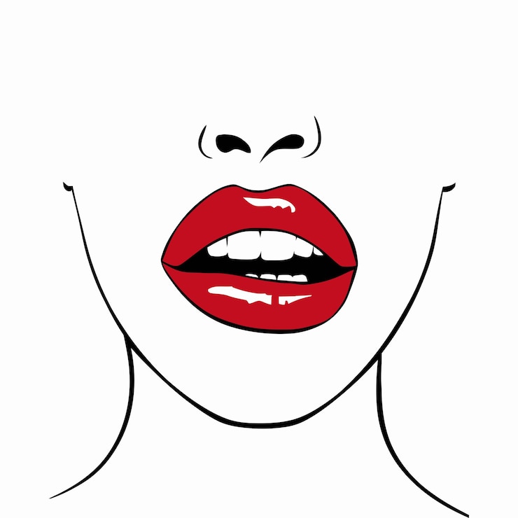 Vector arte de línea minimalista un primer plano de los labios de una mujer perfectamente pintados en un color rojo audaz arte de línea