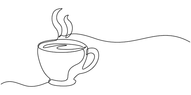 Arte de línea minimalista de una taza de café con vapor