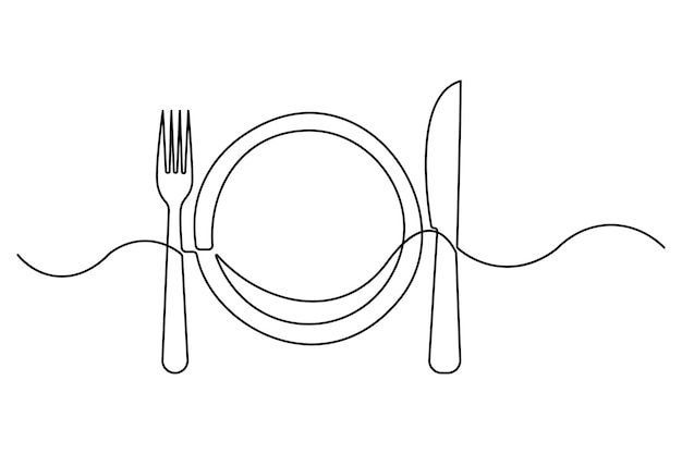 Arte de línea minimalista de un tenedor y un cuchillo