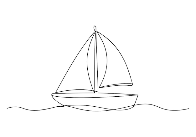 Arte de línea minimalista de un velero en el mar