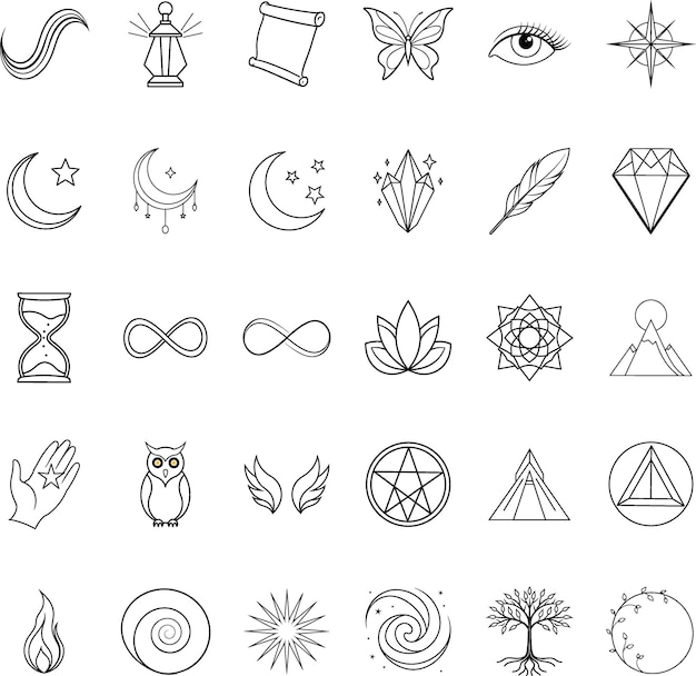 Arte de la Línea Mística Símbolos de la Naturaleza y la Magia Infinitas
