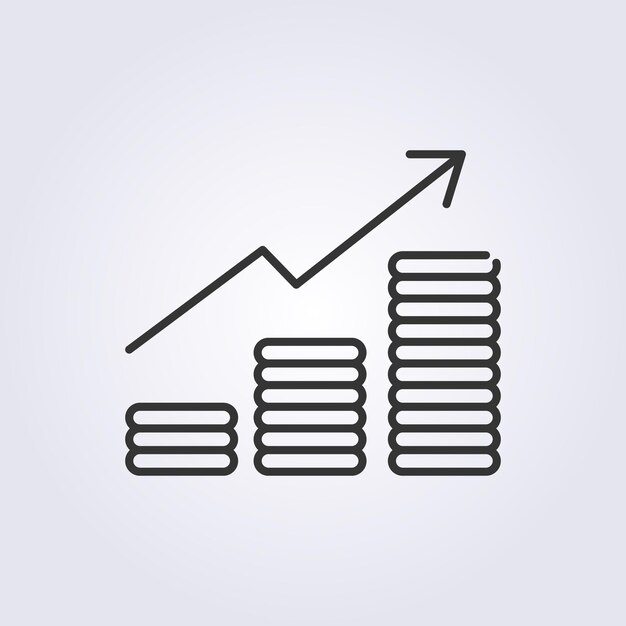 arte línea monedas de oro gráfico de barras gráfico financiero icono logotipo diseño de ilustración vectorial