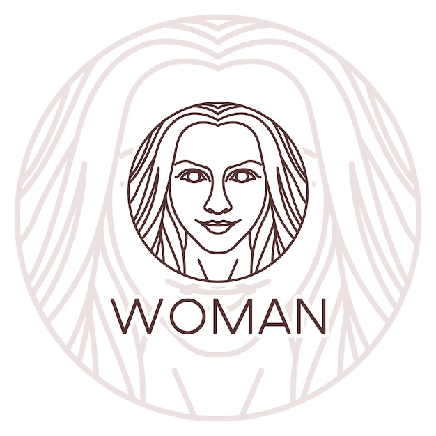 Arte de línea de mujer de pelo largo para diseño de logotipo de cuidado de piel de belleza de salón de spa cosmético