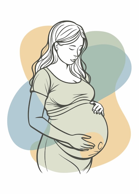 Arte de una línea de mujeres embarazadas dibujando Decoración de pared de línea continua mínima abstracta