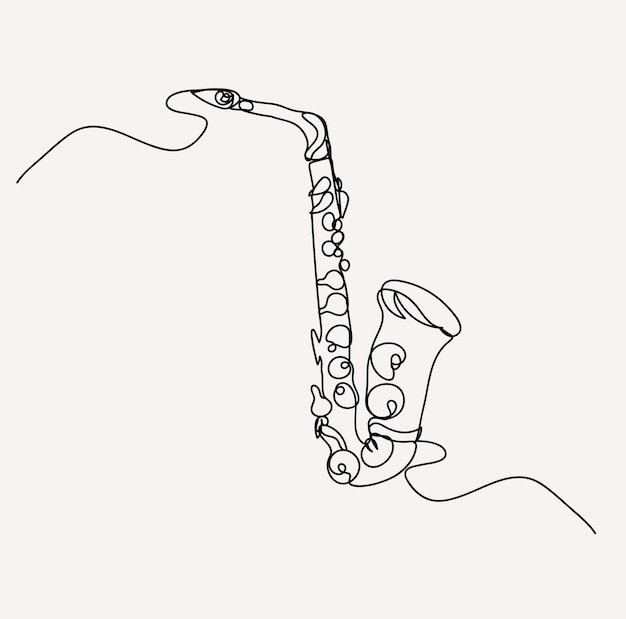 Arte de línea de música minimalista Dibujo de contorno de saxofón Boceto simple Ilustración de instrumento de músico