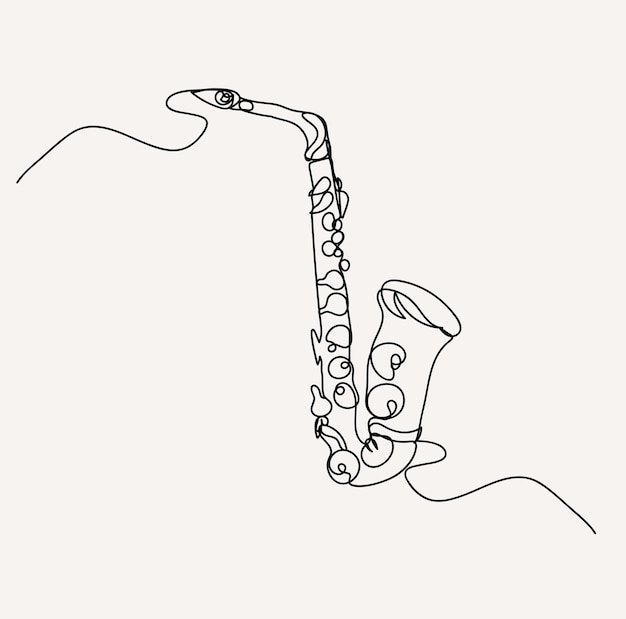 Arte de línea de música minimalista dibujo de contorno de saxofón boceto simple ilustración de instrumento de músico