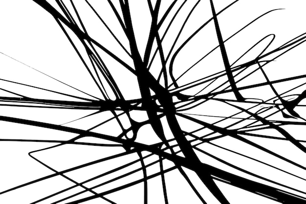 Arte de línea negra aleatoria en lienzo blanco Textura vectorial de alto contraste para fondos