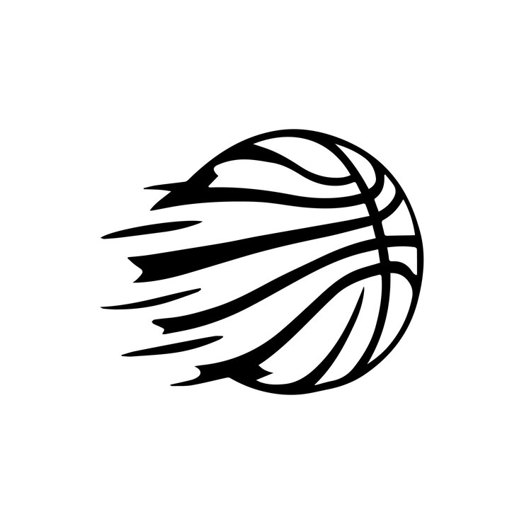 Un arte de línea negra de baloncesto dibujado sobre un fondo blanco