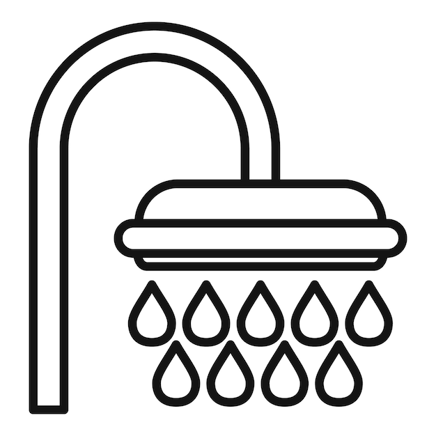 Arte de línea negra de cabeza de ducha con gotas de agua