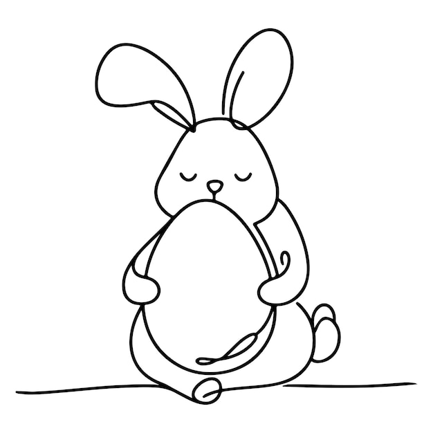 Arte de línea negra dibujado a mano conejo huevo de Pascua doodle estilo lineal elementos de ilustración vectorial uno con