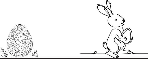 Arte de línea negra dibujado a mano conejo huevo de Pascua garabateo coloreo elemento de ilustración vectorial de estilo lineal