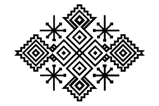 Arte de línea negra patrón étnico ucraniano para el icono de bordado aislado sobre fondo blanco