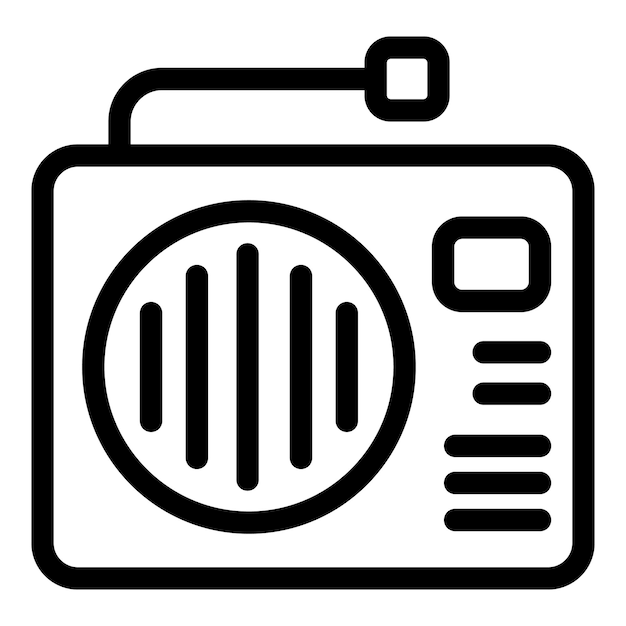 Arte de línea negra de un símbolo de radio retro adecuado para diseños web e impresos