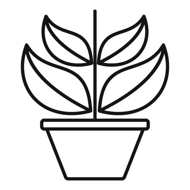 Arte de línea negra simple que ilustra una planta con hojas que crecen en una olla