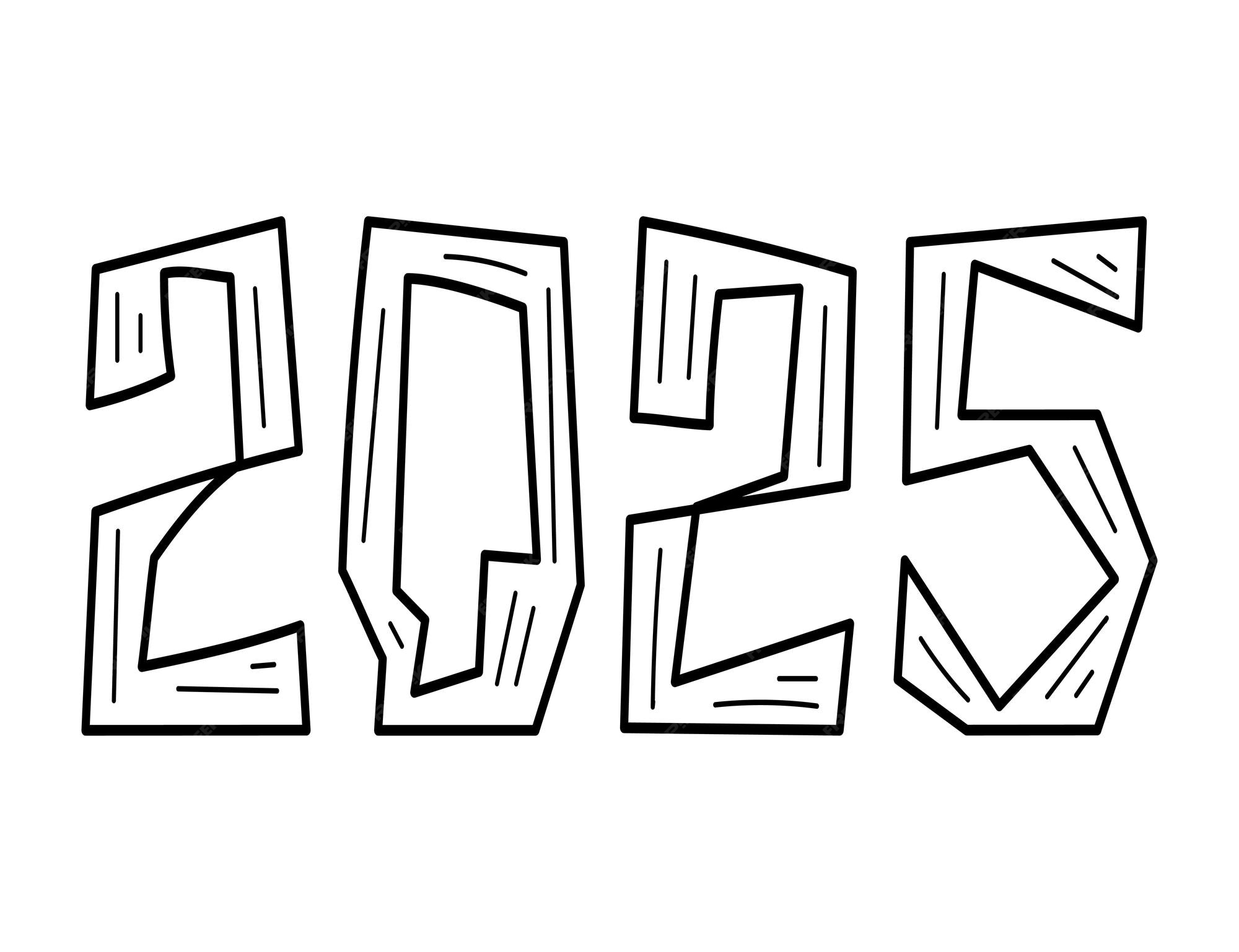 Arte de la línea número 2025 Ilustración dibujada a mano. Vector Premium