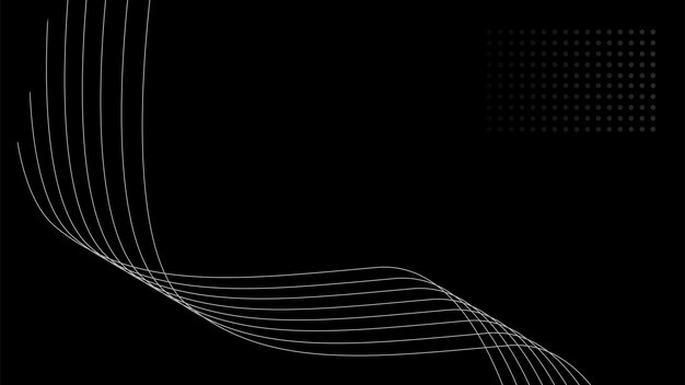 Arte de línea de onda abstracta y semitono de puntos en stock de vector de fondo negro