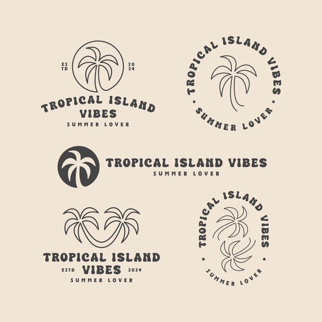 Arte de la línea de la palmera plantilla de diseño de surf vintage para la tienda de surf del club de surf