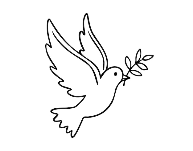 Arte de la línea de paloma Paloma voladora de la paz dibujado en el contorno del logotipo Paloma para tarjetas de felicitación cartel flyer póster