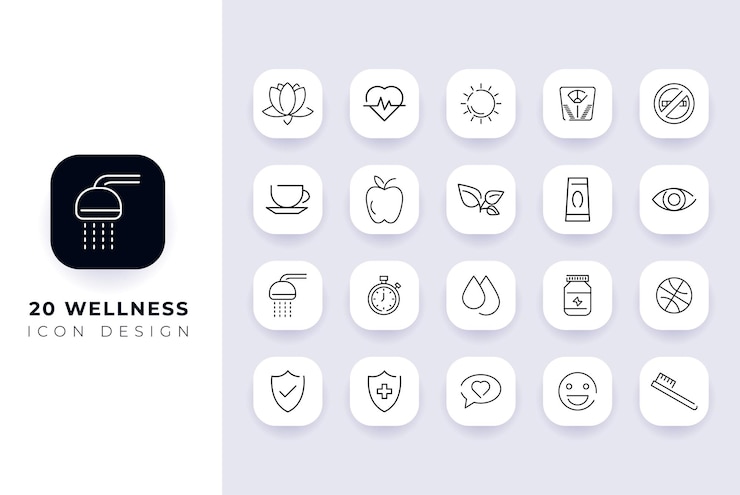 Arte de línea paquete de iconos de bienestar incompleto