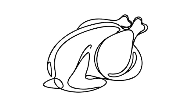 Arte de la línea de pavo Dibujo de contorno continuo de carne de aves fritas dibujado a mano
