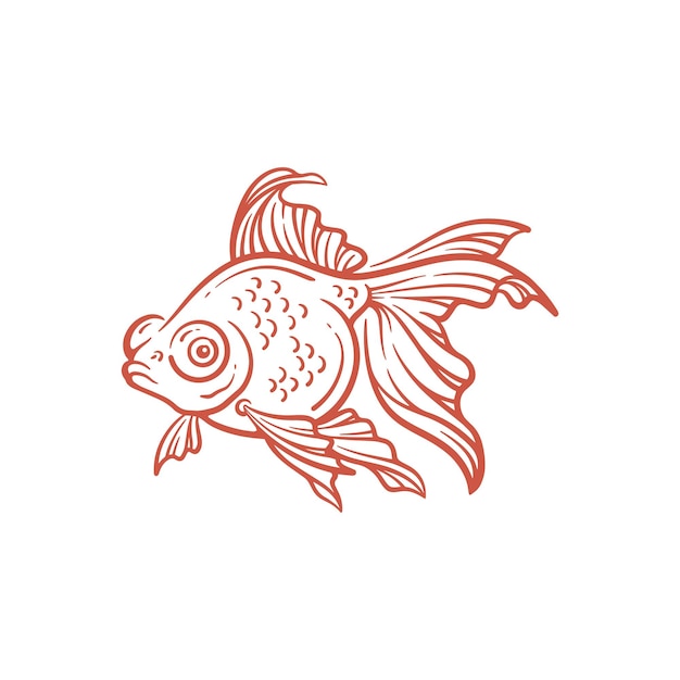 Arte de línea de pez dorado dibujado a mano Ilustración de vector de pez dorado