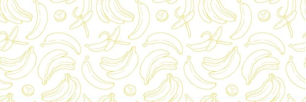 Arte de línea de plátano patrón de repetición vectorial pancarta sin costuras repetición horizontal amarillo