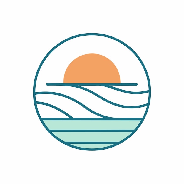 Arte de la línea de playa del sol Concepto de diseño del logotipo