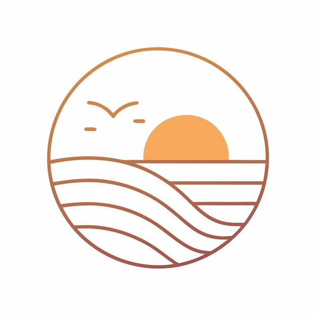 Arte de la línea de playa del sol Concepto de diseño del logotipo