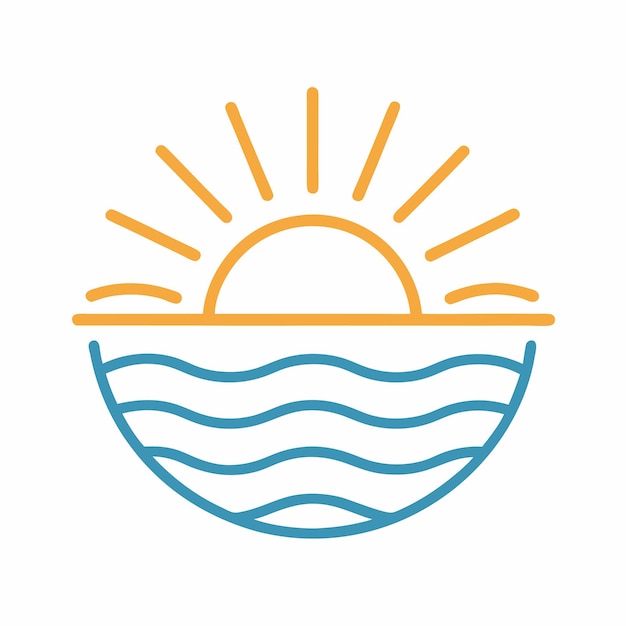 Arte de la línea de playa del sol Concepto de diseño del logotipo