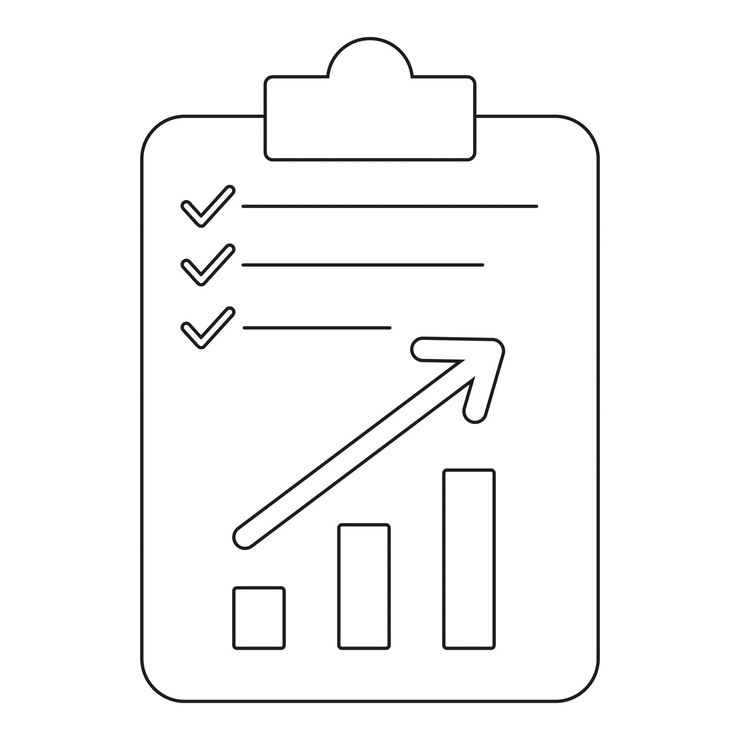 Vector arte de línea del portapapeles con lista de comprobación y gráfico de crecimiento