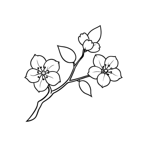 arte de la línea de la rama de la flor de cerezo
