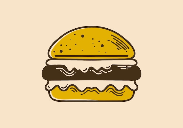 Arte de línea retro vintage hamburguesa grande