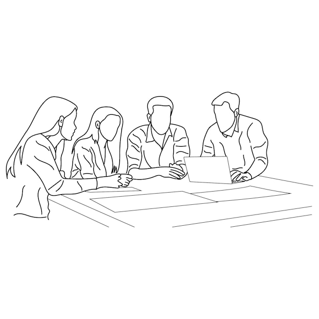 Arte de la línea de reunión de negocios Concepto de presentación Dibujo de línea continua reunión de negocios