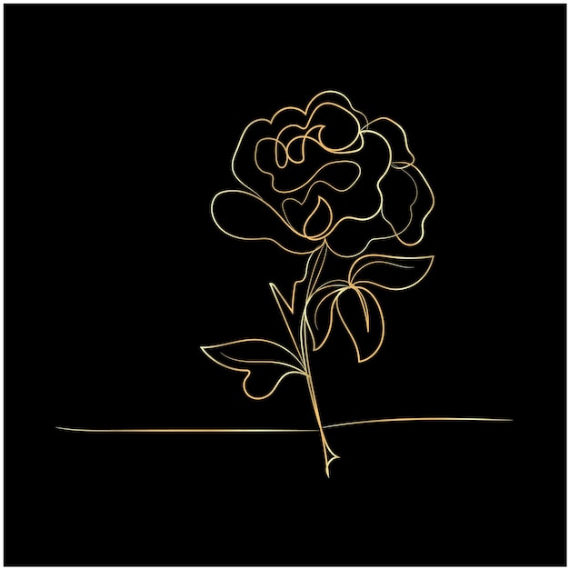 Arte de la línea de la rosa dorada en fondo negro